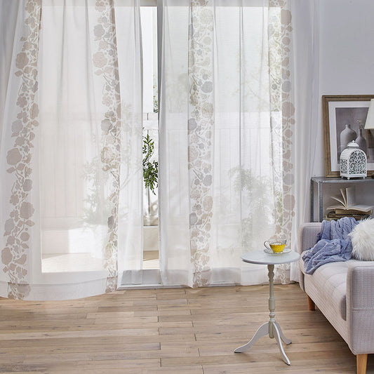 北欧カーテンシリーズ 手描きの鳥と花をあしらったレースボイルレースカーテン Cuco VOILE - クコボイル レース