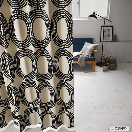 【Disney ディズニー】ドットの中に隠れミッキーがいるモダンな遮光カーテン MICKEY Dot ring - ミッキー ドット リング ブラック