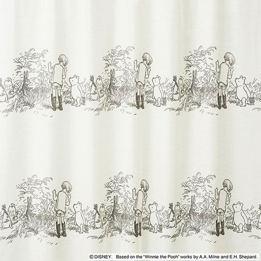 【Disney】味わいのある優しい線の表情を楽しめるデザインのボイルレースカーテン POOH Secret - プー シークレット ベージュ