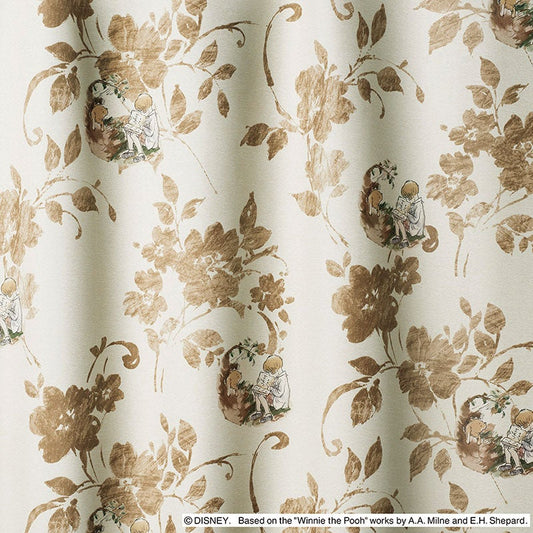 【Disney ディズニー】水彩タッチの植物が優しい雰囲気の2級遮光カーテン POOH Story - プー ストーリー ベージュ
