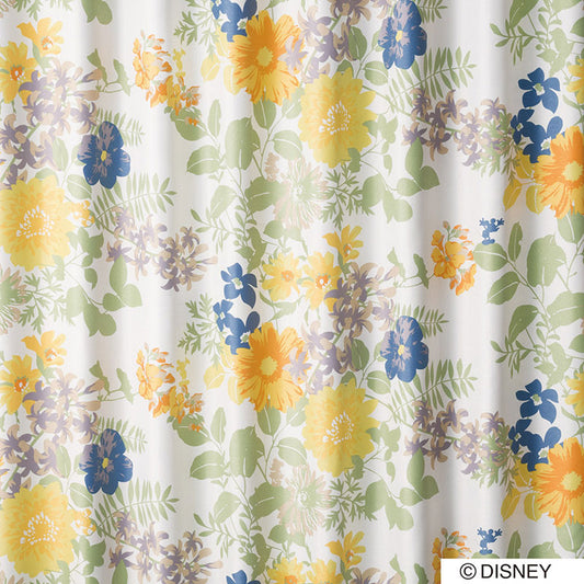 【Disney】多彩な花が大らかな構成で窓辺を華やかに彩る2級遮光カーテン MICKY Profusion - ミッキー プロフュージョン イエローグリーン 幅100×丈135～200cm(1枚入)