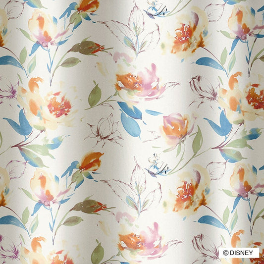 【Disney ディズニー】水彩タッチの優しいナチュラルエレガントな2級遮光カーテン ALICE Rose Garden - アリスローズガーデン ピンク