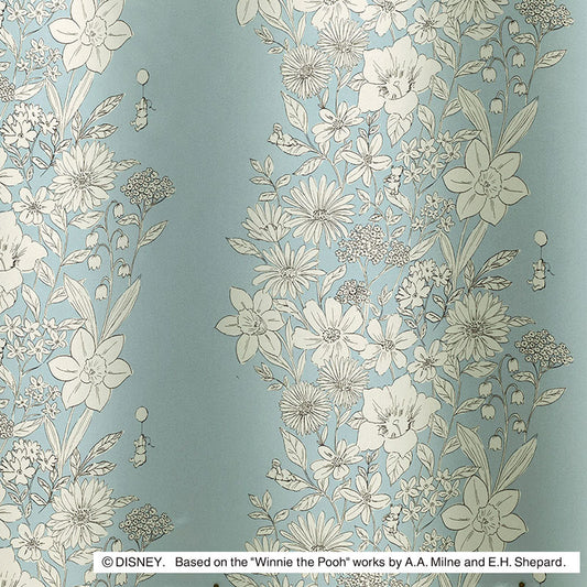 【Disney】エレガントナチュラルな植物柄の2級遮光カーテン POOH Paryrre - プー パルテール ライトブルー 幅100×丈135～200cm(1枚入)