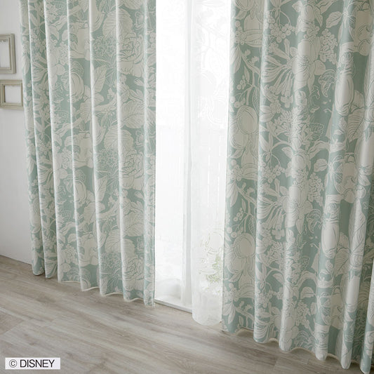 【Disney】白雪姫と7人の小人がくらすボタニカルな2級遮光カーテン PRINCESS Heigh-Ho - プリンセス ハイホー ライトグリーン 幅100×丈135～200cm(1枚入)