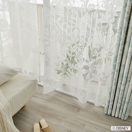 【Disney】白雪姫と7人の小人が暮らすボタニカルなボイルレースカーテン PRINCES Height-Ho Voile - プリンセス ハイホーボイル ホワイト 幅100×丈133～198cm(1枚入)