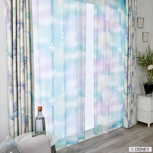 【Disney】夢色グラデーションな空のカラーボイルレースカーテン MICKY Mellow Voile- ミッキー メロウボイル  ブルー 幅100×丈133～198cm(1枚入)
