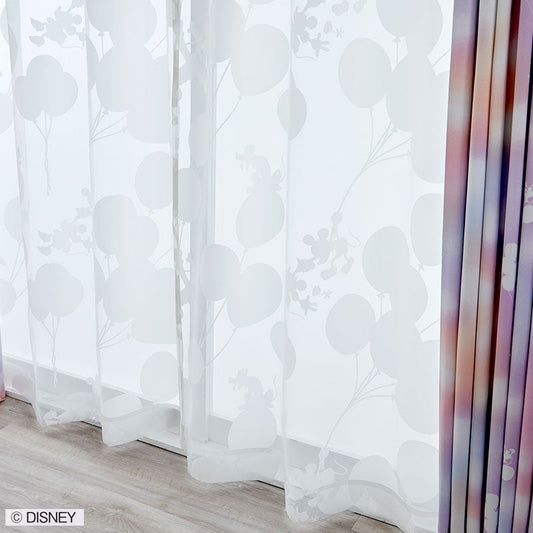 【Disney】風船で遊ぶミッキー達がリズミカルなオパールボイルレースカーテン MICKY Balloon Voile - ミッキー バルーンボイル  ホワイト