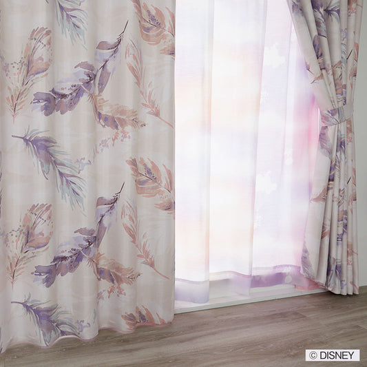 【Disney】水彩タッチの軽やかな羽が舞うエレガントなデザインの2級遮光カーテン MICKY Fran - ミッキー フラン ピンク 幅100×丈135～200cm(1枚入)