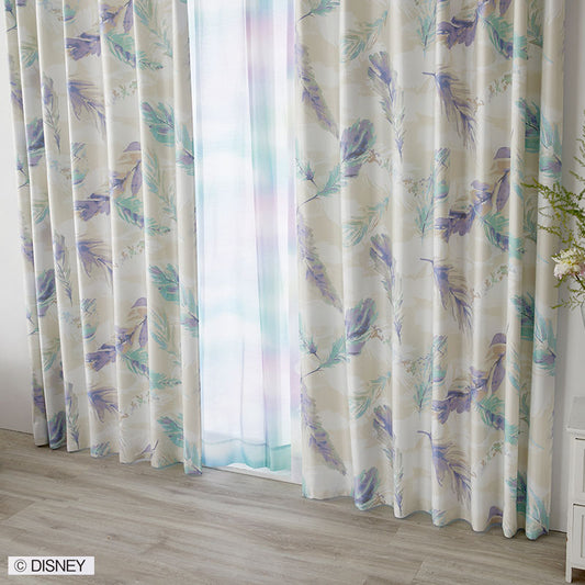 【Disney】水彩タッチの軽やかな羽が舞うエレガントなデザインの2級遮光カーテン MICKY Fran - ミッキー フラン ブルーグリーン 幅100×丈135～200cm(1枚入