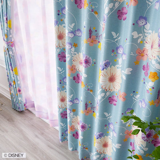 【Disney ディズニー】ラプンツェルの髪飾りをイメージした1級遮光カーテン PRINCES Tangled - プリンセス タングルド ブルーグリーン