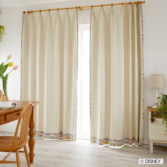 【Disney ディズニー】レトロなコミックアートのバックプリントデザイン1級遮光カーテン MICKY Retro comic - ミッキー レトロコミック アイボリー