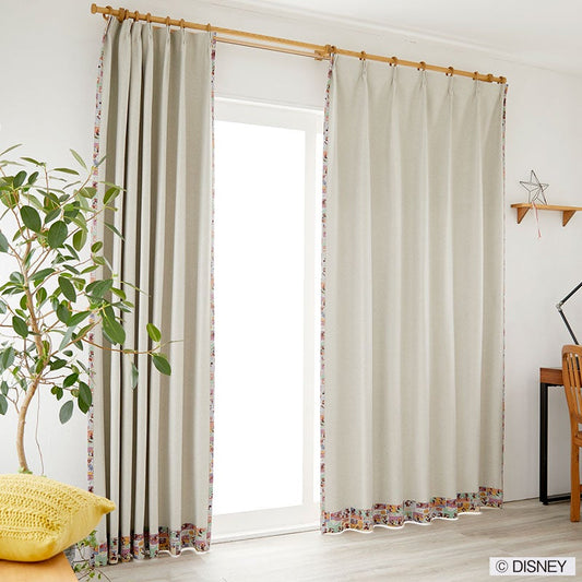 【Disney ディズニー】レトロなコミックアートのバックプリントデザイン1級遮光カーテン MICKY Retro comic - ミッキー レトロコミック ライトベージュ
