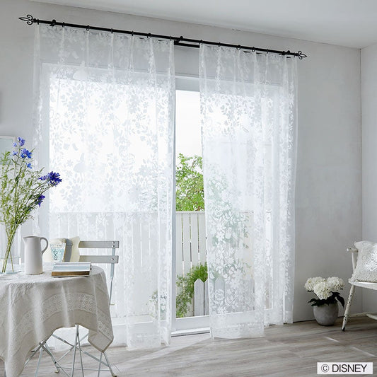 【Disney】アリスとチェシャ猫、時計ウサギが隠れたボイルレースカーテン ALICE Sweet Flower Voile - アリス スウィートフラワーボイル  ホワイト