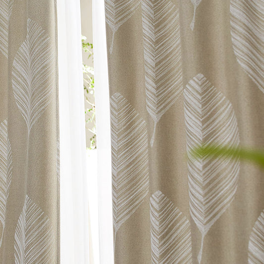 北欧カーテンシリーズ 葉脈を一本一本丁寧に描いたリーフデザインの3級遮光カーテン LEHTIA - レヒティア