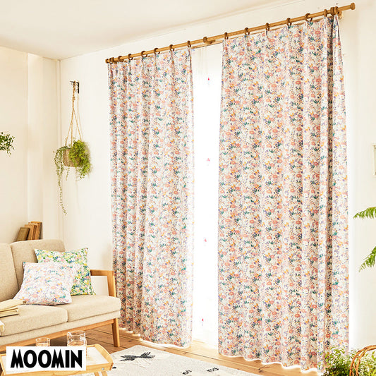 【MOOMIN ムーミン】KOBANA drape コバナ ドレープ  お部屋を明るい印象にしてくれる多色感のある小花柄によく見たらムーミンと仲間たちがいっぱい遮光カーテン ピンク