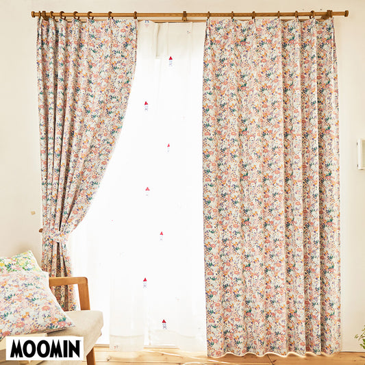 【MOOMIN ムーミン】KOBANA drape コバナ ドレープ  お部屋を明るい印象にしてくれる多色感のある小花柄によく見たらムーミンと仲間たちがいっぱい遮光カーテン ピンク 幅100×丈135～200cm(1枚入)