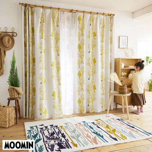 【MOOMIN ムーミン】PUUT drape プート ドレープ ムーミンと仲間たちが繊細なタッチの木々に隠れた北欧ナチュラル遮光カーテン イエロー 幅100×丈135～200cm(1枚入)