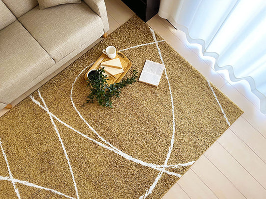 ナイロン素材100％！夏ひんやり・冬あったか！オールシーズン対応の北欧デザインシャギーラグ  Lagoon - ラグーン