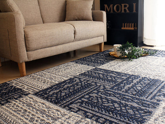 こぼれてもパッと弾く撥水加工で手洗いできる抗菌防ダニダイニング リビングアクセントラグ  Rhede - ヘルネ ブルー