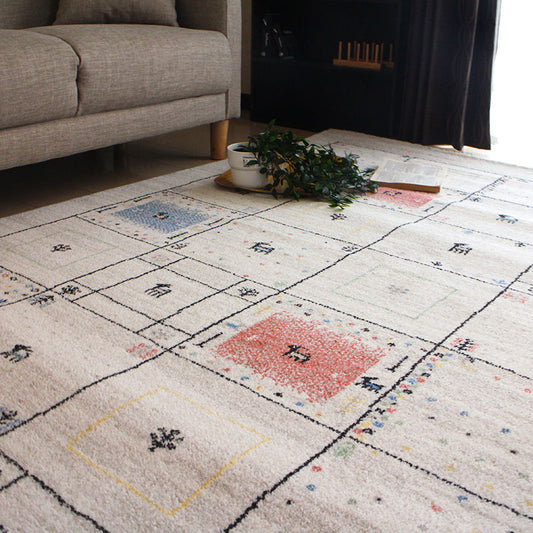 ギャベのデザインをモチーフにしたウィルトン織！POPで明るいノマディックデザインベルギー製ラグ Lovely - ラブリー ホワイト