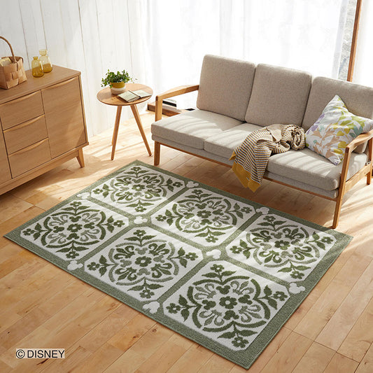 【Disney】ヨーロピアンスタイルをイメージしたエレガントなラグ MICKEY Carreaux RUG- ミッキー カローラグ  グリーン