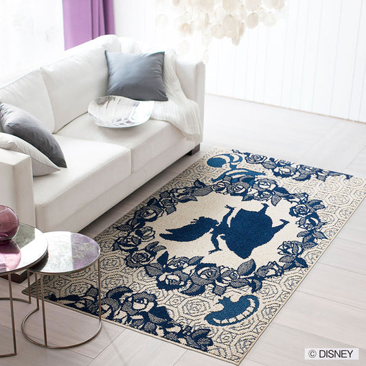 【Disney】バラのブーケがエレガントなデザインのアリスラグ ALICE Rose Bouquet RUG- アリス ローズブーケラグ  ネイビー