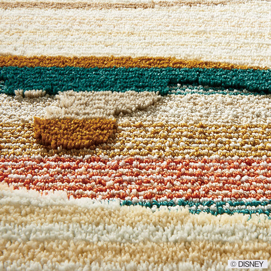 【Disney】飴の様にカラフルなライン柄にミッキーが隠れているラグ MICKEY Candy line RUG- ミッキー キャンディーラインラグ  オレンジ