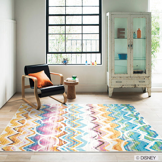 【Disney】ヘリンボーンとミツマルがリズミカルなモダン風ラグ MICKEY Colorful  herringbone RUG- ミッキー カラフルヘリンボーンラグ  マルチ