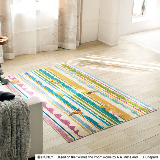【Disney】100エーカーの仲間たちが楽しくかくれんぼしているラグ POOH Look in  RUG- プー ルックインラグ  マルチ