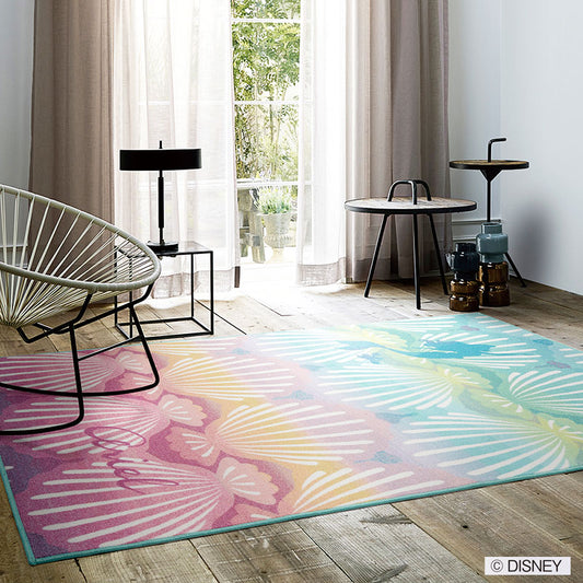 【Disney】カラフルなグラデーションの貝殻模様のラグ PRINCES Shell fish RUG- プリンセス シェルフィッシュラグ  ブルー