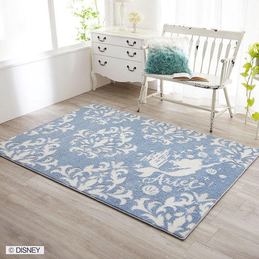 【Disney ディズニー】アリエルとダマスク柄がエレガントなラグ PRINCES Damask RUG - プリンセス ダマスクラグ  ブルー