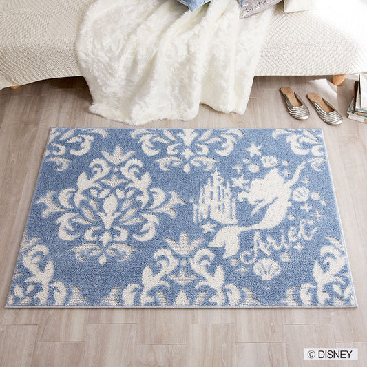 【Disney ディズニー】アリエルとダマスク柄がエレガントなラグ PRINCES Damask RUG - プリンセス ダマスクラグ  ブルー