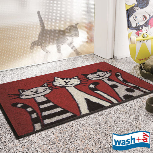 室内・屋外どちらでも使える機能性と丈夫さが魅力の玄関マット 50×75cm  wash+dry(ウォッシュ アンド ドライ) Three Cats