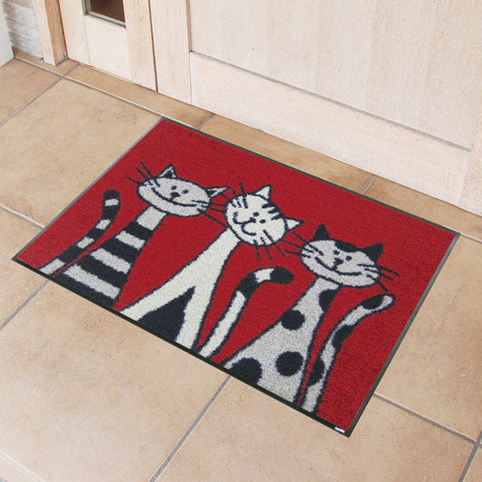 室内・屋外どちらでも使える機能性と丈夫さが魅力の玄関マット 50×75cm  wash+dry(ウォッシュ アンド ドライ) Three Cats