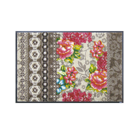 室内・屋外どちらでも使える機能性と丈夫さが魅力の玄関マット 50×75cm 75×120cm  wash+dry(ウォッシュ アンド ドライ) Romance ベージュ