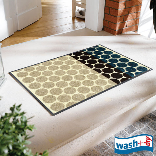 室内・屋外どちらでも使える機能性と丈夫さが魅力の洗える玄関マット 50×75cm 75×120cm  wash+dry(ウォッシュ アンド ドライ) Mixed Dots