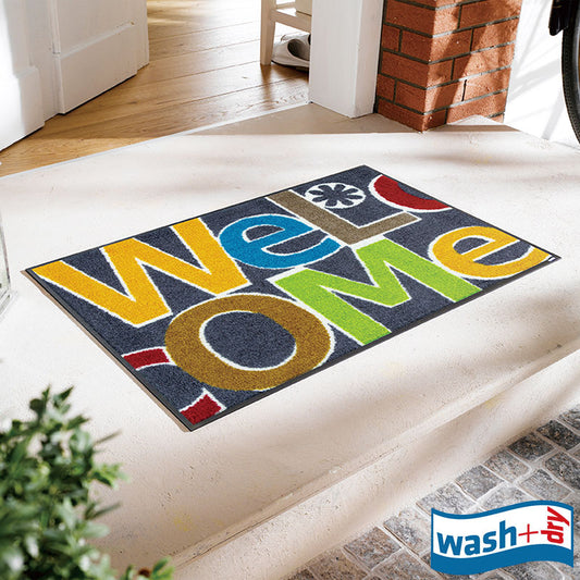 室内・屋外どちらでも使える機能性と丈夫さが魅力の洗える玄関マット 50×75cm  wash+dry(ウォッシュ アンド ドライ) Welcome Letters