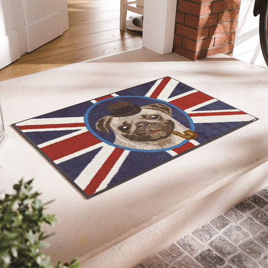 室内・屋外どちらでも使える機能性と丈夫さが魅力の洗える玄関マット 50×75cm  wash+dry(ウォッシュ アンド ドライ) British Pug