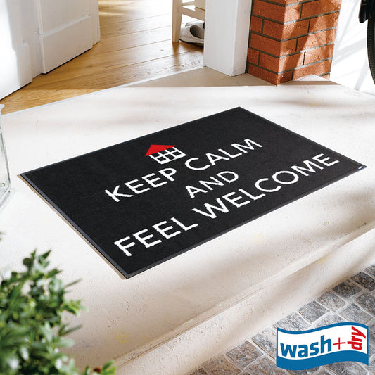 室内・屋外どちらでも使える機能性と丈夫さが魅力の洗える玄関マット 50×75cm  wash+dry(ウォッシュ アンド ドライ) Keep Calm
