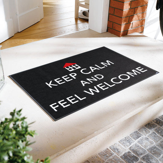 室内・屋外どちらでも使える機能性と丈夫さが魅力の洗える玄関マット 50×75cm  wash+dry(ウォッシュ アンド ドライ) Keep Calm