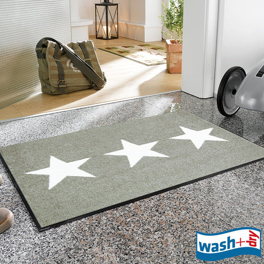 室内・屋外どちらでも使える機能性と丈夫さが魅力の洗える玄関マット 50×75cm  wash+dry(ウォッシュ アンド ドライ) Stars サンド