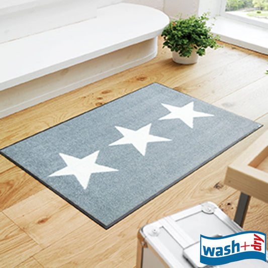 室内・屋外どちらでも使える機能性と丈夫さが魅力の洗える玄関マット 50×75cm  wash+dry(ウォッシュ アンド ドライ) Stars グレー