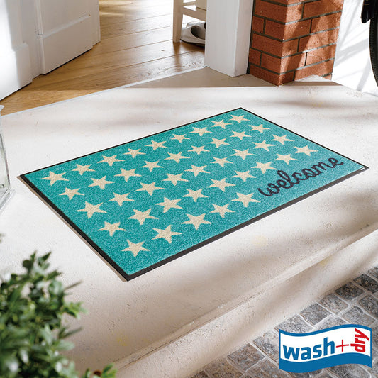 室内・屋外どちらでも使える機能性と丈夫さが魅力の洗える玄関マット 50×75cm  wash+dry(ウォッシュ アンド ドライ)  Welcome Stars