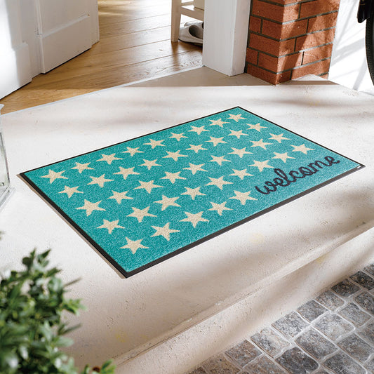 室内・屋外どちらでも使える機能性と丈夫さが魅力の洗える玄関マット 50×75cm  wash+dry(ウォッシュ アンド ドライ)  Welcome Stars