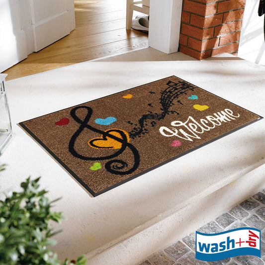 室内・屋外どちらでも使える機能性と丈夫さが魅力の洗える玄関マット 50×75cm  wash+dry(ウォッシュ アンド ドライ)  Welcome Music