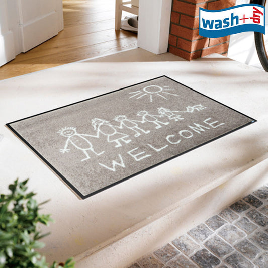 室内・屋外どちらでも使える機能性と丈夫さが魅力の洗える玄関マット 50×75cm  wash+dry(ウォッシュ アンド ドライ)  Welcome Sunny Side beige