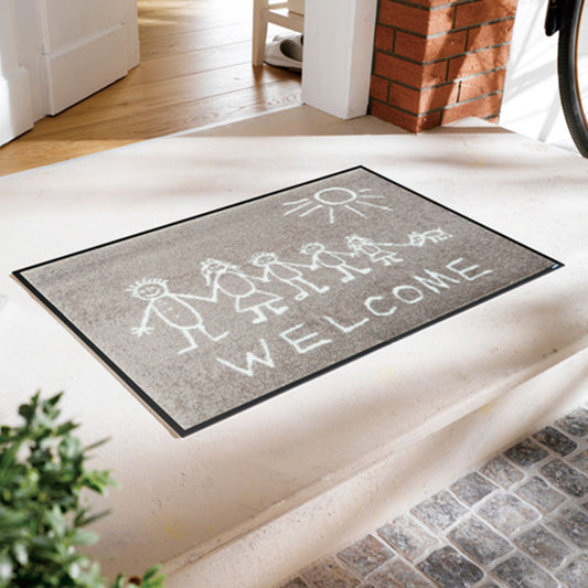 室内・屋外どちらでも使える機能性と丈夫さが魅力の洗える玄関マット 50×75cm  wash+dry(ウォッシュ アンド ドライ)  Welcome Sunny Side beige