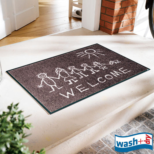室内・屋外どちらでも使える機能性と丈夫さが魅力の洗える玄関マット 50×75cm  wash+dry(ウォッシュ アンド ドライ)  Welcome Sunny Side brown