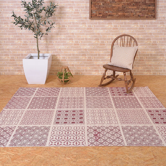 天然素材！インド製綿100％の肌触りが気持ちいいナチュラルコットンラグ Moria - モリア レッド