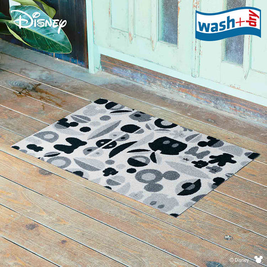 室内・屋外どちらでも使える機能性と丈夫さが魅力の洗える玄関マット 50×75cm  wash+dry(ウォッシュ アンド ドライ)  Mickey/ミッキー＆ミニー モチーフ グレー